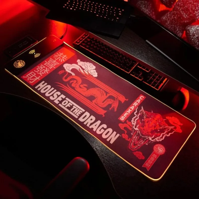 New Alfombrilla de Ratón Casa del Dragón con Cargador Móvil LED Juego De Tronos Y La Casa Del Dragón