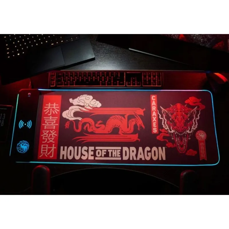 New Alfombrilla de Ratón Casa del Dragón con Cargador Móvil LED Juego De Tronos Y La Casa Del Dragón