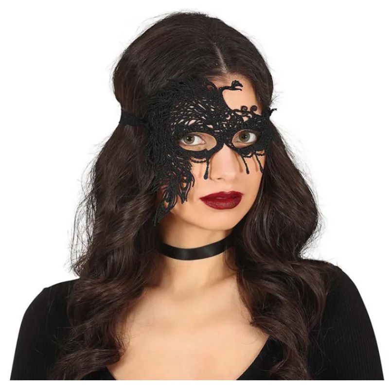 Best Antifaz Bordado Negro Media cara Antifaces Y Gafas Para Disfraces|Accesorios Halloween Y Terror