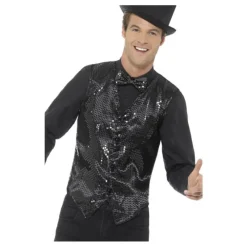 Disfrazzes Prendas Accesorias Para Disfraces^Chaleco de Lentejuelas Negro para hombre