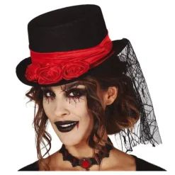 Disfrazzes Sombreros Y Cascos Para Disfraces |Accesorios Halloween Y Terror ^Chistera con Rosas y Velo