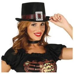 Best Chistera Negra con Cinta Marrón Sombreros Y Cascos Para Disfraces |Accesorios Halloween Y Terror