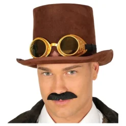 Disfrazzes Sombreros Y Cascos Para Disfraces |Accesorios Halloween Y Terror ^Chistera Steampunk Marrón con Gafas