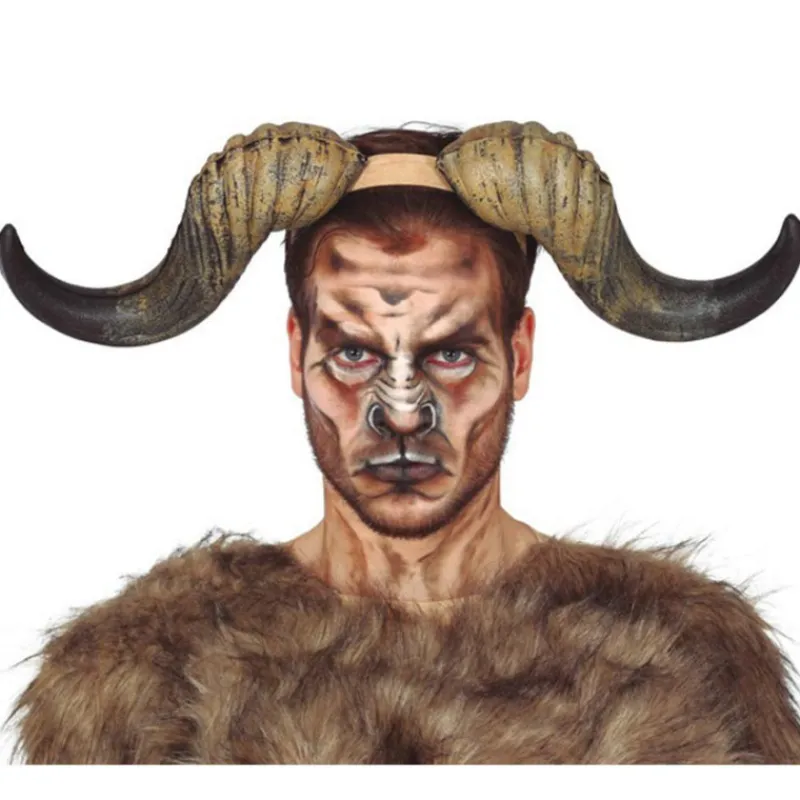 Online Cuernos de Búfalo Marón y Negro Pelucas, Barbas Y Bigotes Disfraces|Accesorios Halloween Y Terror