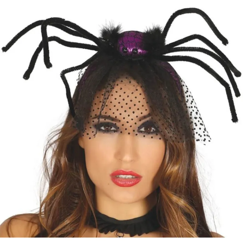 Sale Diadema con Araña Lila y Velo Diademas, Tiaras Y Coronas Disfraces |Accesorios Halloween Y Terror