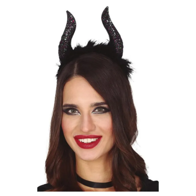 Discount Diadema de Cuernos Negros Glitter Diademas, Tiaras Y Coronas Disfraces |Accesorios Halloween Y Terror