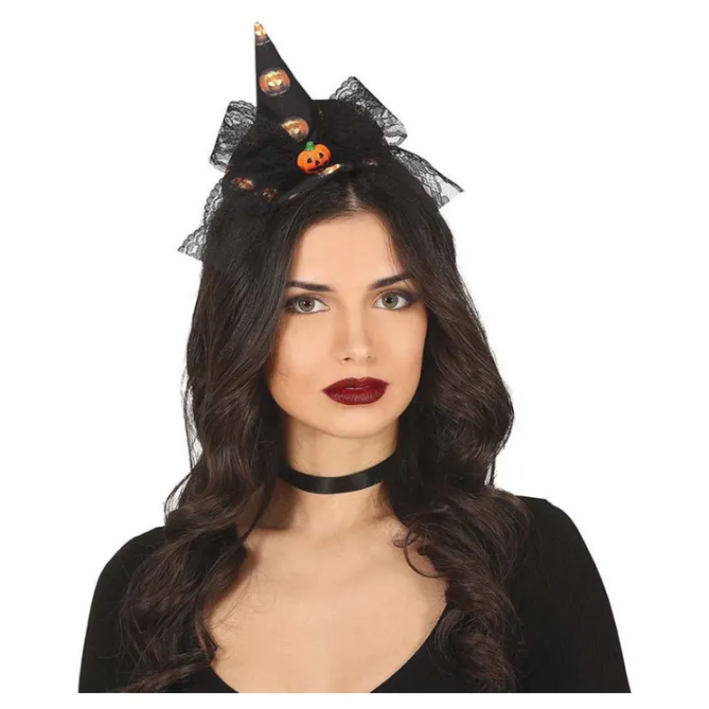 Hot Diadema Mini Sombrero de Bruja Negro con Lazo Diademas, Tiaras Y Coronas Disfraces |Accesorios Halloween Y Terror