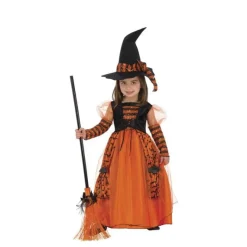 Disfrazzes Disfraces Infantiles|Disfraces Halloween Niña^Disfraz de Bruja Naranja a Rayas para niña