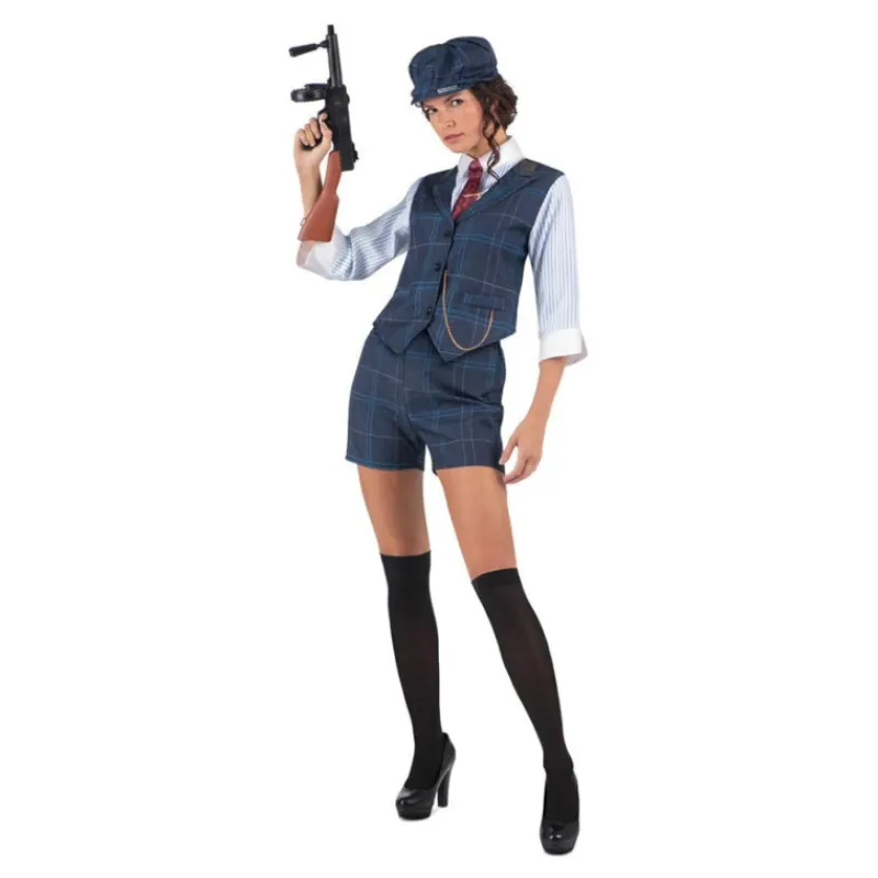 Mujer Disfrazzes Disfraces Mujer|Disfraces Series^Disfraz de Gánster Inglesa a Cuadros Azules para Mujer