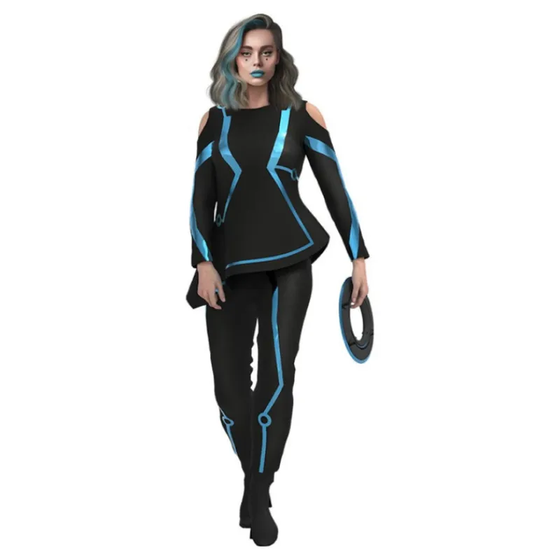 Mujer Disfrazzes Disfraces Mujer|Disfraces Cine^Disfraz de Jugadora de Videojuegos Negro y Azul para Mujer