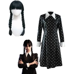 Mujer Cinereplicas Disfraces Series|Disfraces Halloween Mujer^Disfraz Vestido Miércoles con peluca Wednesday
