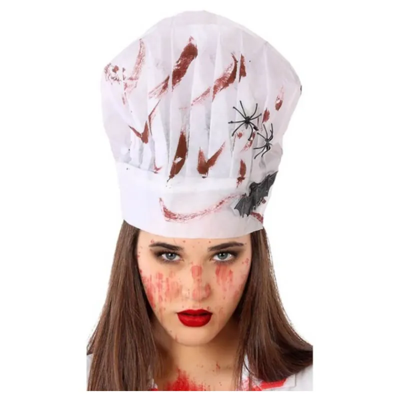 Disfrazzes Sombreros Y Cascos Para Disfraces |Accesorios Halloween Y Terror ^Gorro de Cocinero con Sangre de 11x11 cm