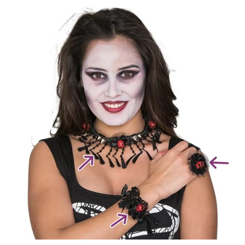 Disfrazzes Complementos Para Disfraces|Accesorios Halloween Y Terror ^Kit de Esqueleto: Collar, Pulsera y Anillo