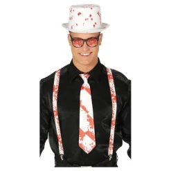 Sale Kit Sangriento: Sombrero, Corbata y Tirantes Sombreros Y Cascos Para Disfraces |Accesorios Halloween Y Terror
