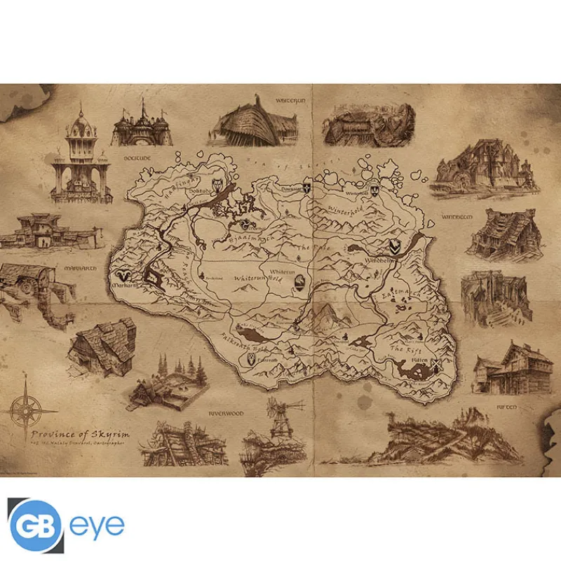 Outlet Mapa Ilustrado de SKYRIM - Poster Maxi 91.5x61 cm Regalos Y Coleccionismo Para Gamers - Cosas De Videojuegos Míticos
