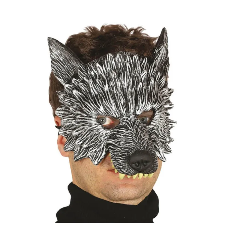 Sale Media Careta de Lobo Gris Accesorios Halloween Y Terror