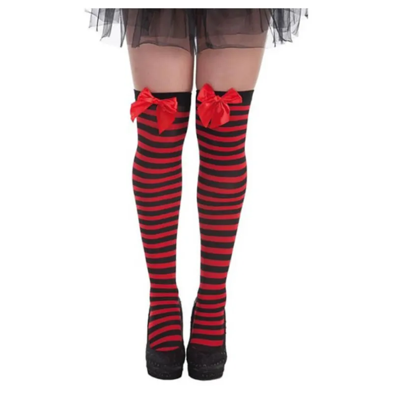 Disfrazzes Medias Y Calcetines Para Disfraces |Accesorios Halloween Y Terror ^Medias con Lazo y a Rayas Rojas Negras