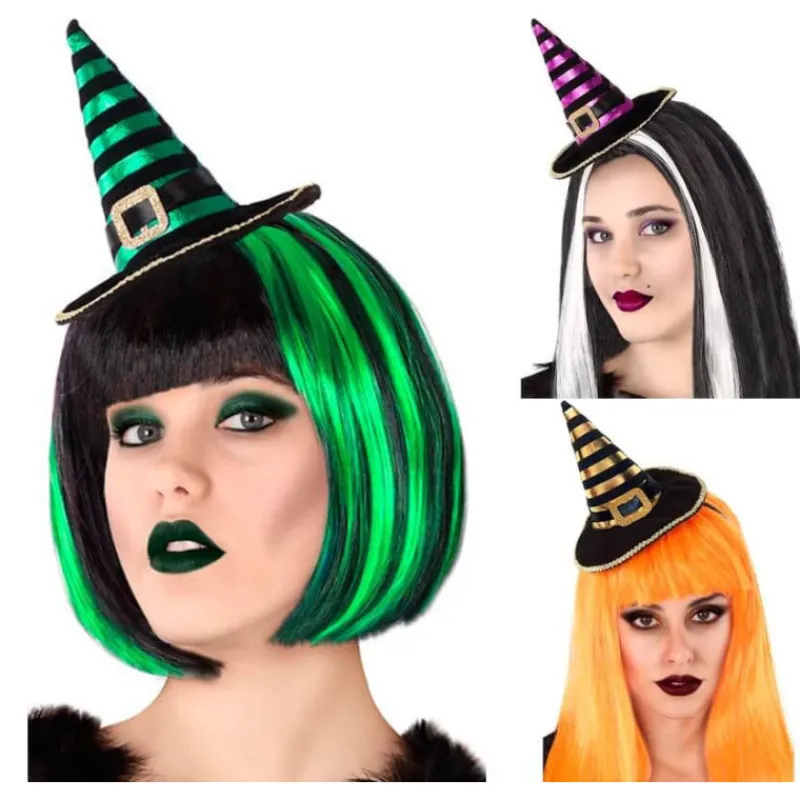 New Mini Sombrero de Bruja a Rayas en varios colores Sombreros Y Cascos Para Disfraces |Accesorios Halloween Y Terror