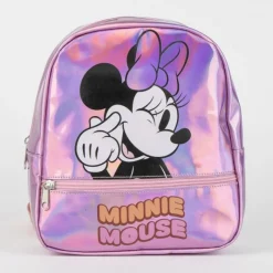 Mochila Casual Iridiscente Minnie Mouse 100% PU - Pink Disney Para Niñas|Para El Cole