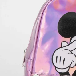 Mochila Casual Iridiscente Minnie Mouse 100% PU - Pink Disney Para Niñas|Para El Cole