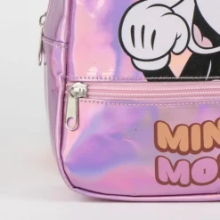 Mochila Casual Iridiscente Minnie Mouse 100% PU - Pink Disney Para Niñas|Para El Cole