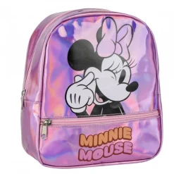 Mochila Casual Iridiscente Minnie Mouse 100% PU - Pink Disney Para Niñas|Para El Cole