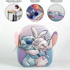 Mochila Infantil 3D con Aplicaciones de Stitch Niños Disney Para Niños|Disney Para Niñas