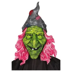 Outlet Máscara de Bruja Verde con pelo rosa Máscaras Terror Y Carnaval