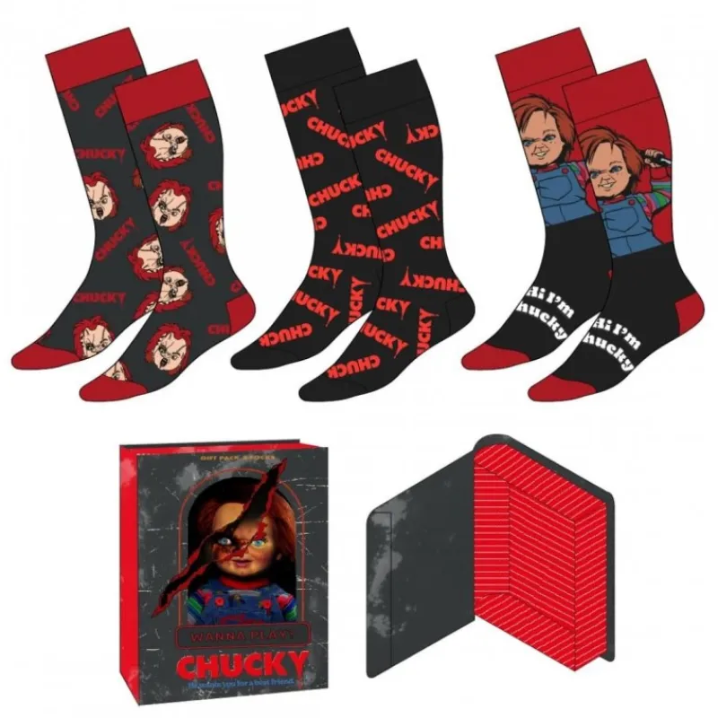 Hot Pack de 3 Calcetines Chucky Multicolor Talla Única 38-45 Chucky Muñeco Diabólico|Coleccionismo De Miedo Y Terror