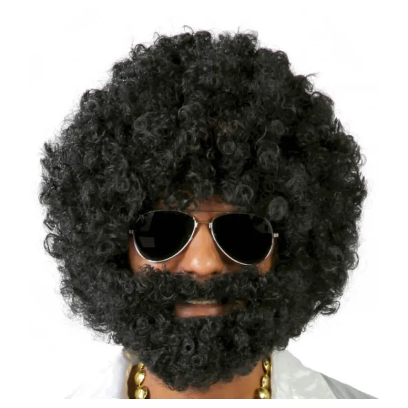 Disfrazzes Pelucas, Barbas Y Bigotes Disfraces^Peluca afro negra con barba de Vagabundo