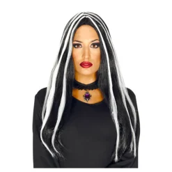 Mujer Disfrazzes Pelucas, Barbas Y Bigotes Disfraces|Disfraces Mujer^Peluca de Bruja negra con mechas blancas Halloween