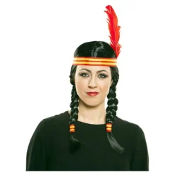 Outlet Peluca de India con Trenzas y cinta con pluma Mujer Pelucas, Barbas Y Bigotes Disfraces|Disfraces Mujer