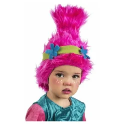 Discount Peluca de Troll Rosa con Flores para niña Pelucas, Barbas Y Bigotes Disfraces