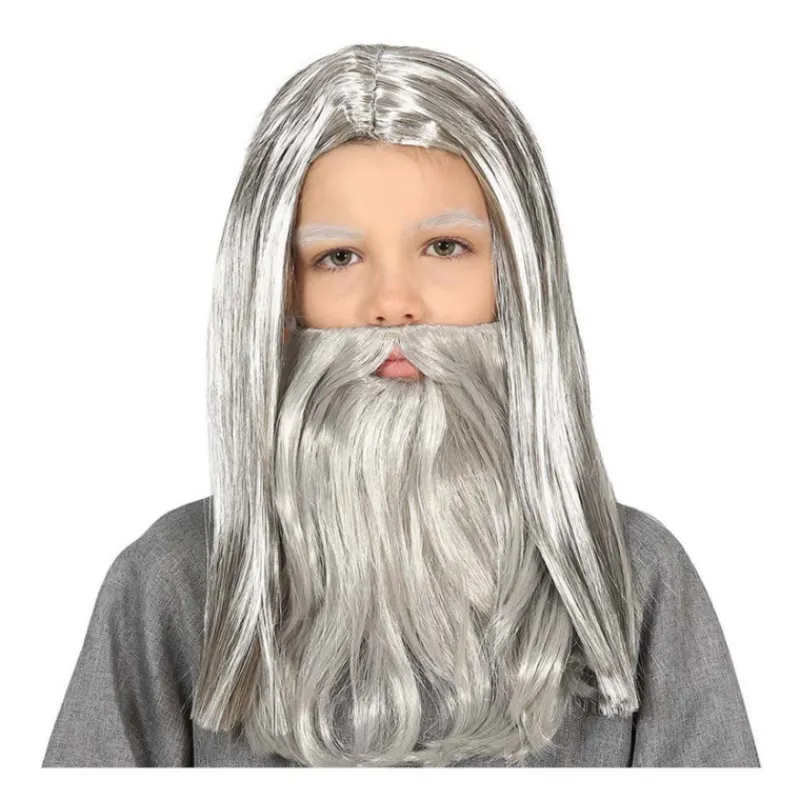 Hot Peluca Gris con Barba Larga Infantil Accesorios Halloween Y Terror