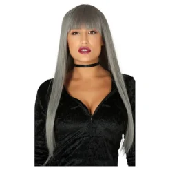 New Peluca Larga Gris con Flequillo Pelucas, Barbas Y Bigotes Disfraces|Accesorios Halloween Y Terror