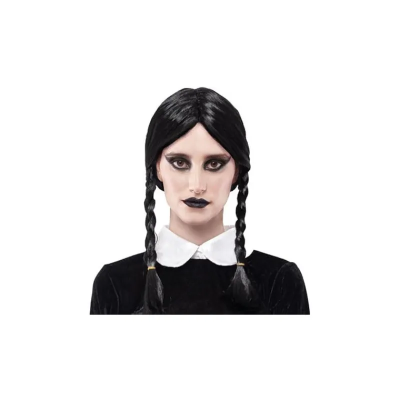 Otros Fabricantes Pelucas, Barbas Y Bigotes Disfraces|Accesorios Halloween Y Terror ^Peluca Negra con Trenzas Miércoles