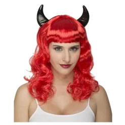 Discount Peluca Roja ondulada con Cuernos de Demonia Pelucas, Barbas Y Bigotes Disfraces|Accesorios Halloween Y Terror