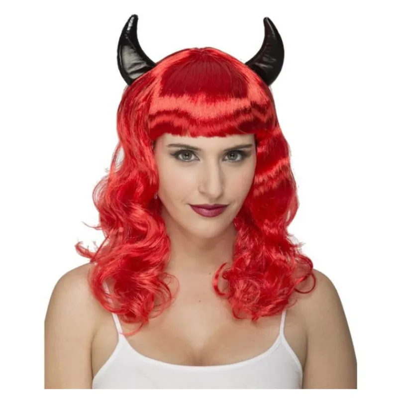 Discount Peluca Roja ondulada con Cuernos de Demonia Pelucas, Barbas Y Bigotes Disfraces|Accesorios Halloween Y Terror