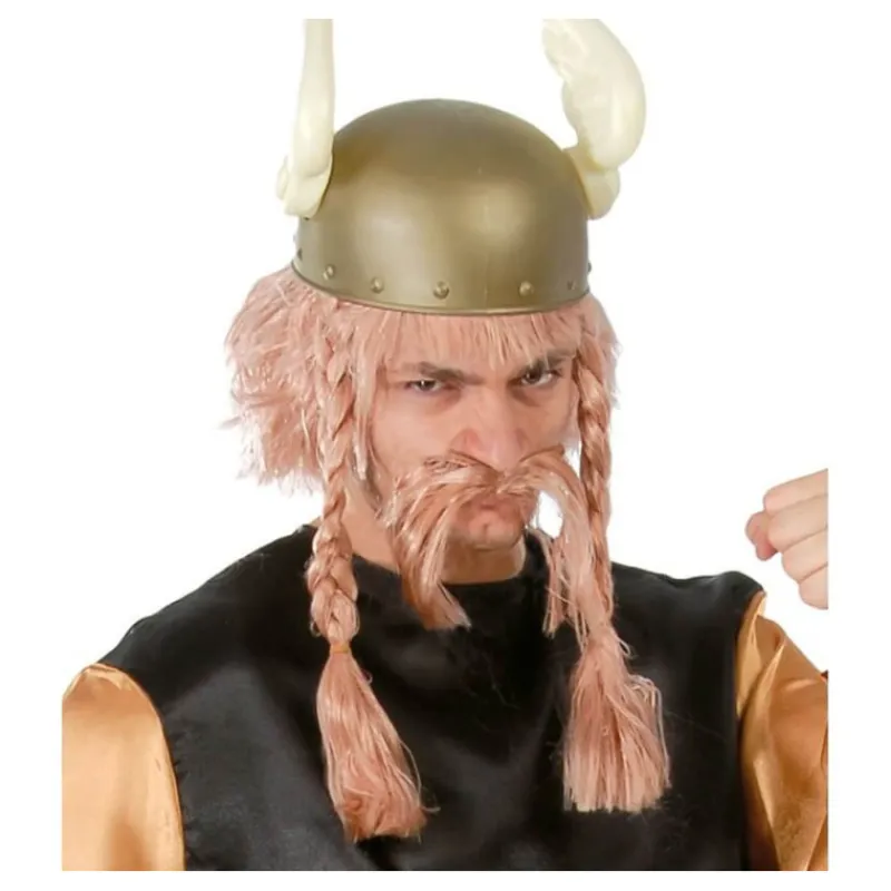 Disfrazzes Pelucas, Barbas Y Bigotes Disfraces^Peluca rubia con bigote incluido de Vikingo