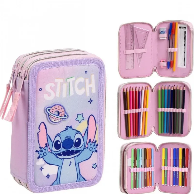 Cerdá Kids Para El Cole|Stitch Kids^Plumier con Accesorios Giotto Stitch Estuche Portatodo 100% Poliéster