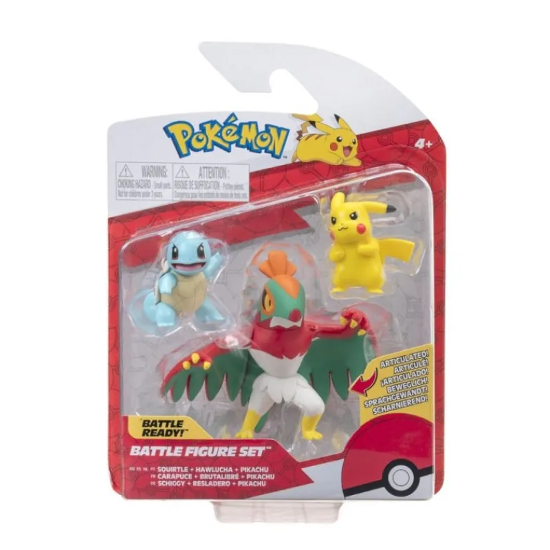 Jazwares Pikachu|Más Regalos De Pokemon^Pokémon Figuras Articuladas Pikachu, Squirtle y Hawlucha 7,5 cm