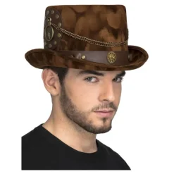 Disfrazzes Sombreros Y Cascos Para Disfraces |Accesorios Halloween Y Terror ^Sombrero Steampunk Marrón con cadena